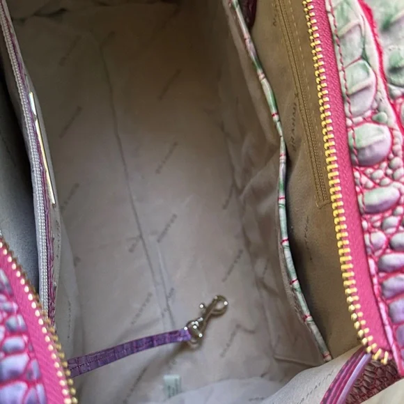 Brahmin Priscilla Melbourne in Julep Pink & Green Croc-Embossed Satchel. - Picture 8 of 16